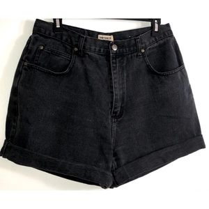 Black denim high-waisted shorts